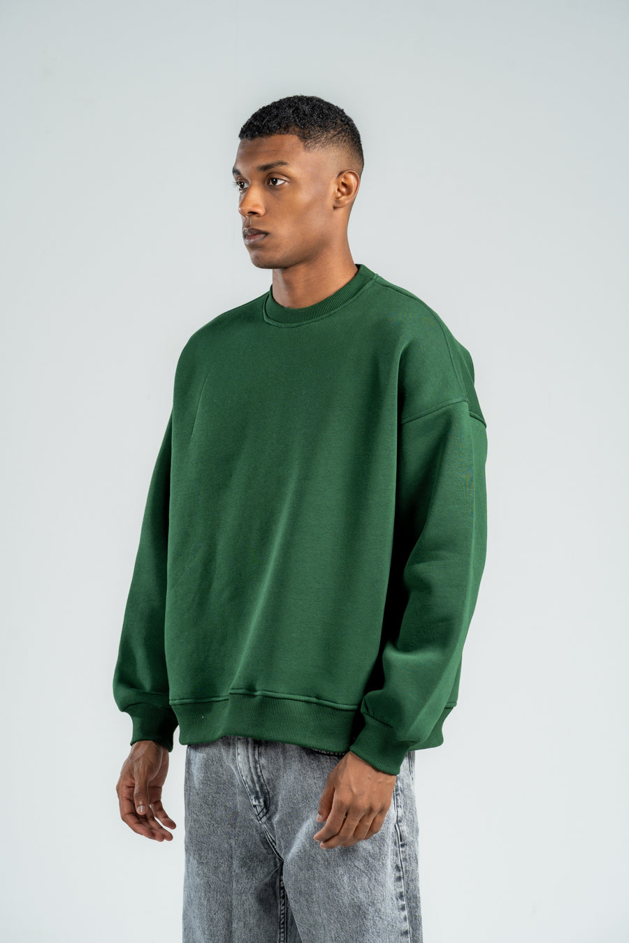 DARK GREEN BOXY-FIT CREWNECK