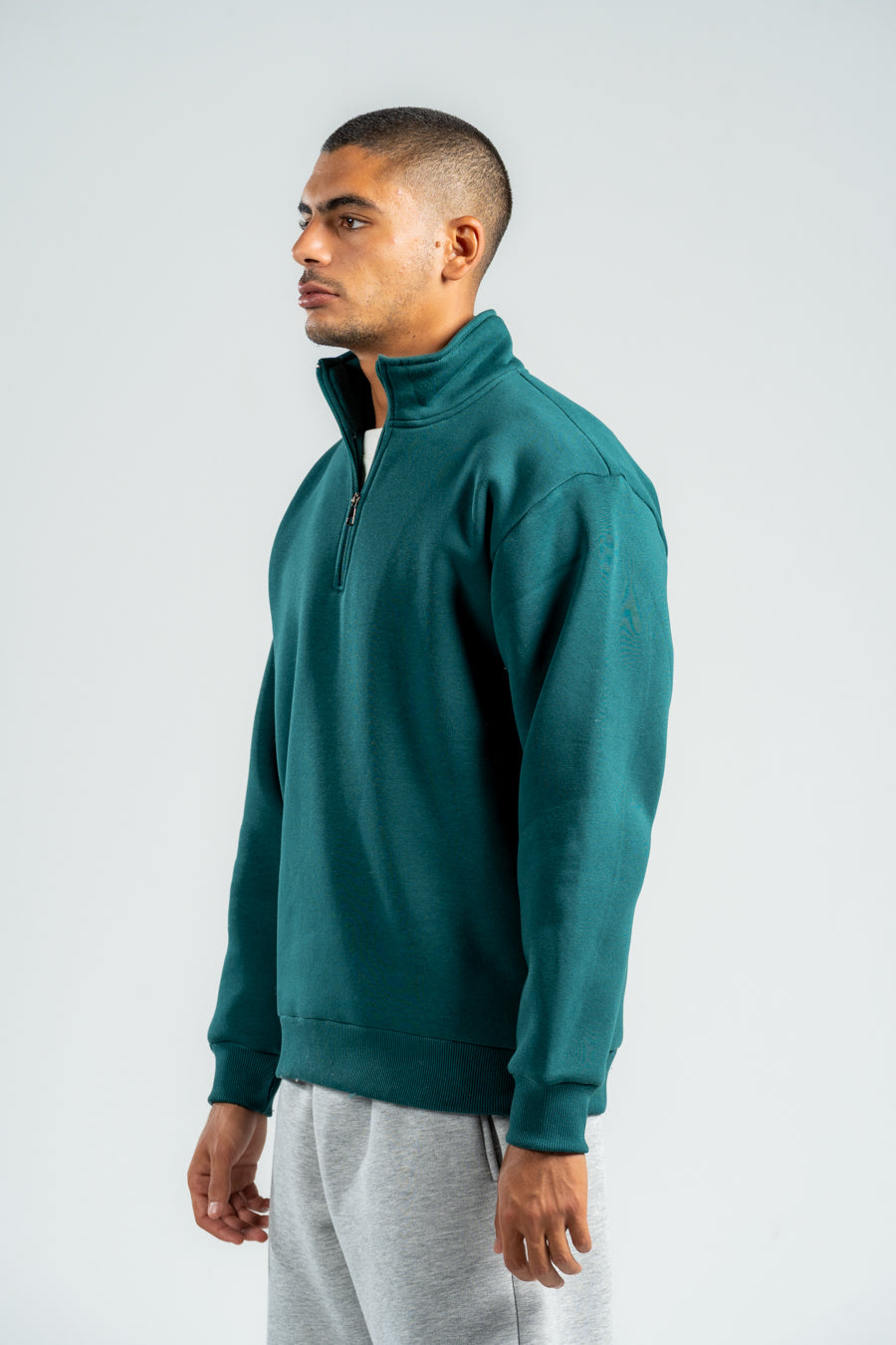 QUARTER-ZIP TEAL SWEATSHIRT
