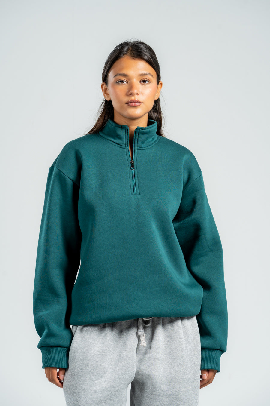 QUARTER-ZIP TEAL SWEATSHIRT