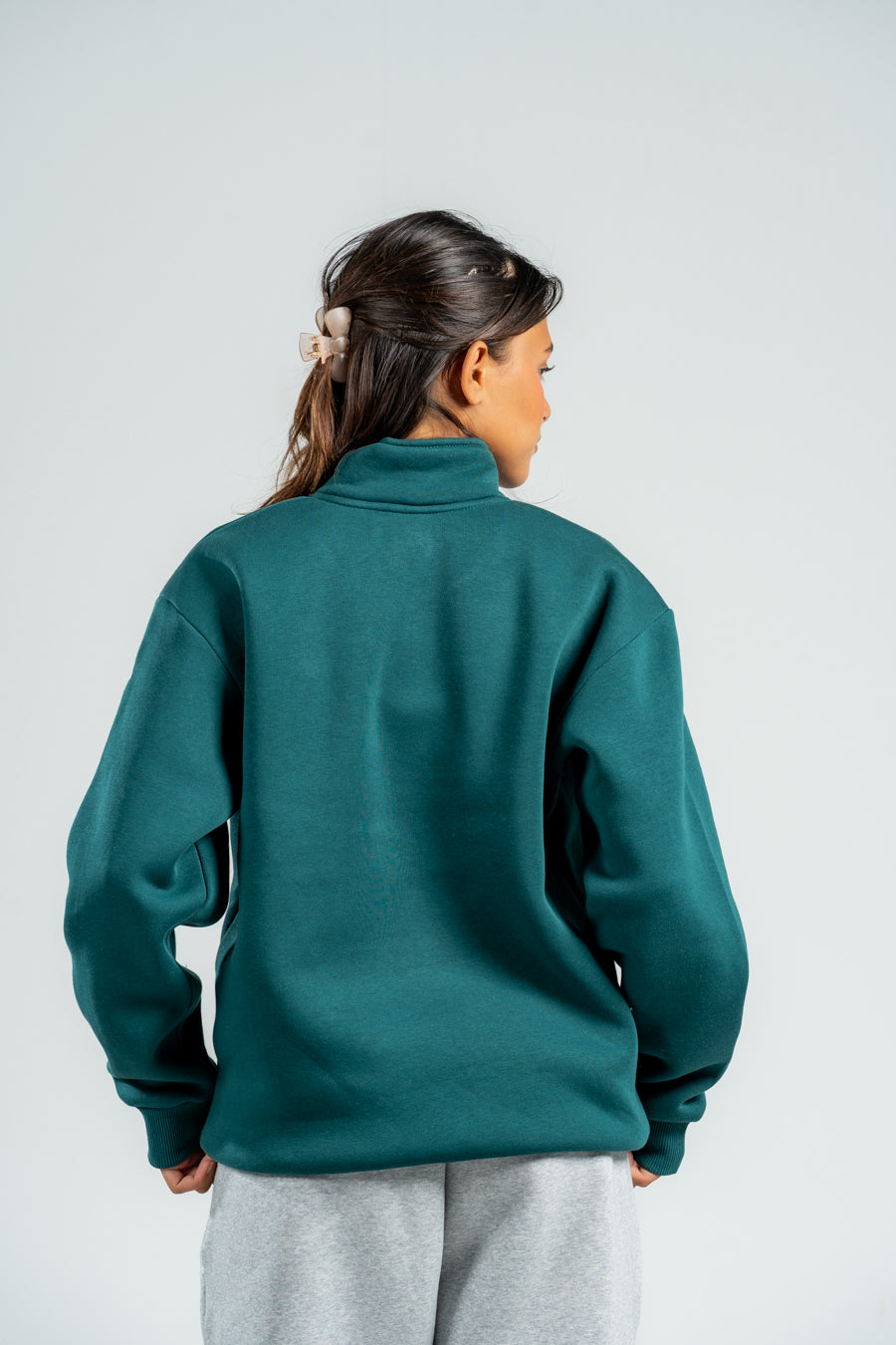 QUARTER-ZIP TEAL SWEATSHIRT
