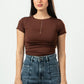 DARK BROWN HALF ZIPPER TOP