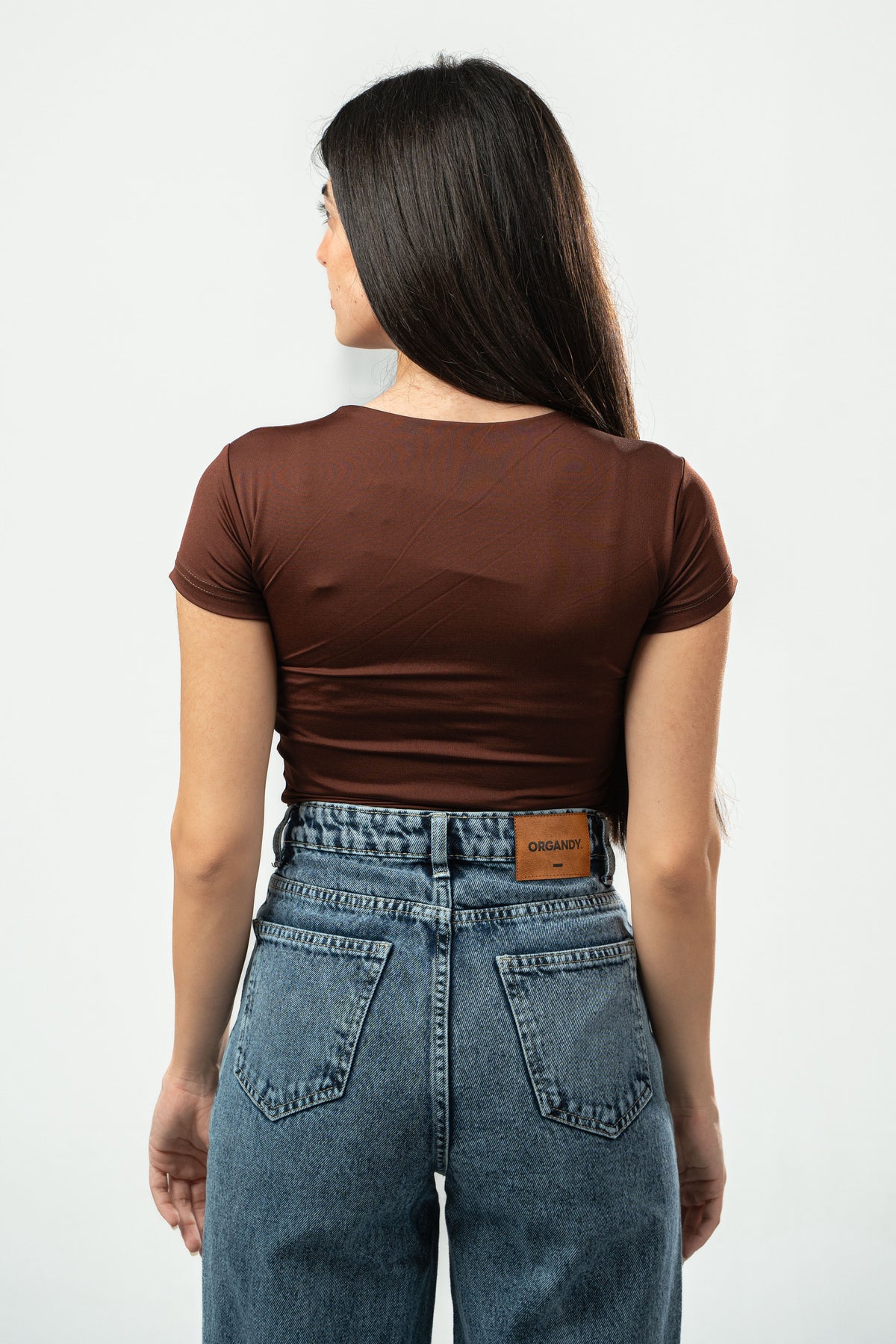 DARK BROWN HALF ZIPPER TOP