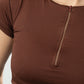 DARK BROWN HALF ZIPPER TOP
