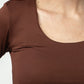DARK BROWN LONG SLEEVES WIDE NECK TOP