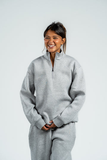 QUARTER-ZIP ASH GREY SWEATSHIRT