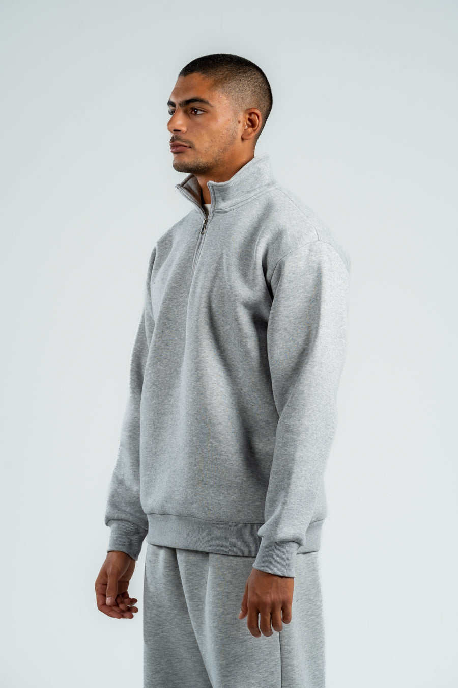 QUARTER-ZIP ASH GREY SWEATSHIRT