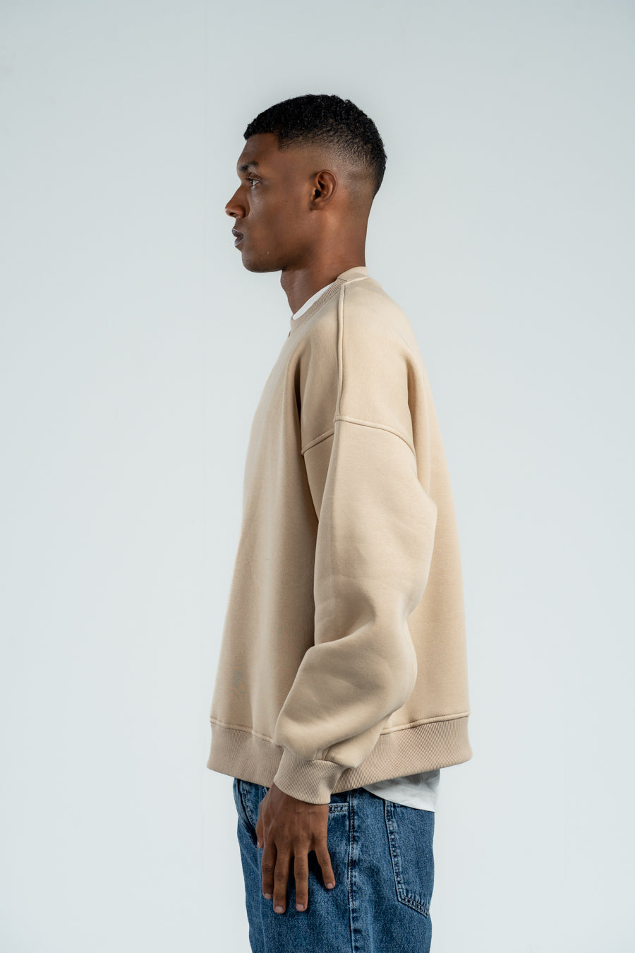 LIGHT BEIGE BOXY-FIT CREWNECK