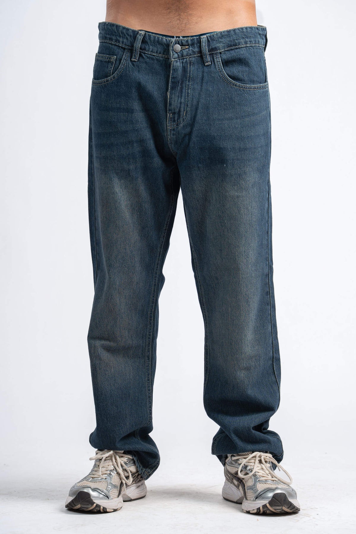 WASHED GREEN STRAIGHT LEG DENIM PANTS
