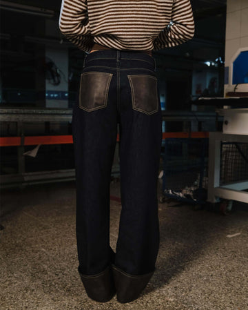 LEATHER TRIM DENIM