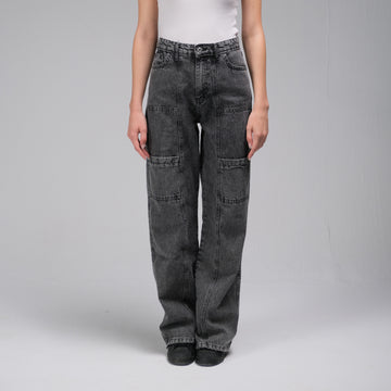 LEG BUTTONED DARK GREY DENIM PANTS