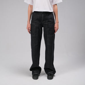 LEG BUTTONED BLACK DENIM PANTS