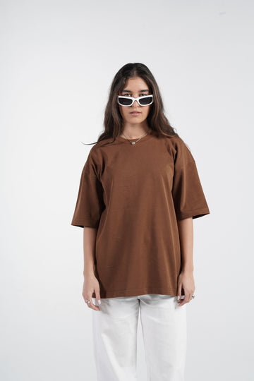 DARK BROWN ORGANDY OVER-SIZED T-SHIRT