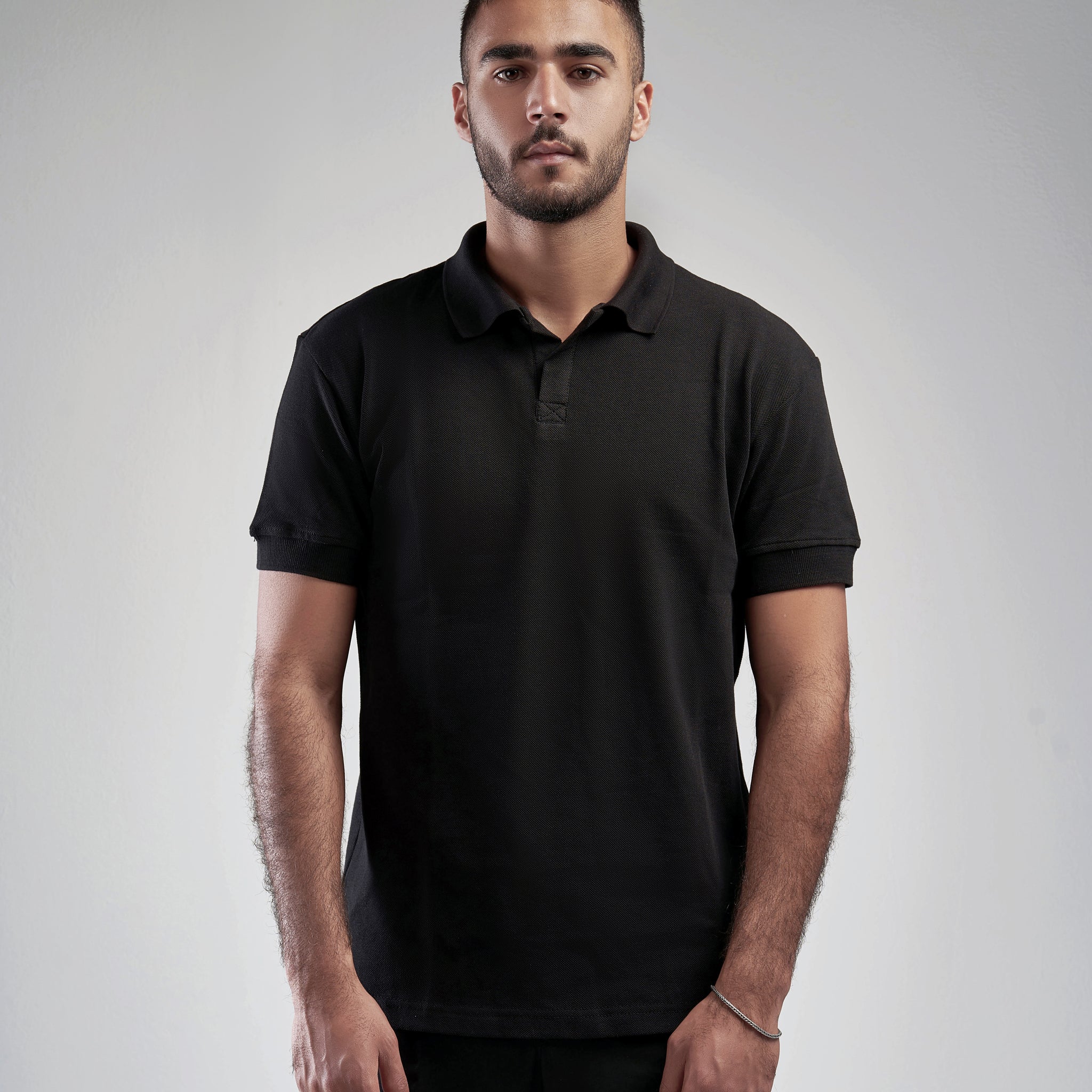 BLACK BUTTONLESS POLO SHIRT