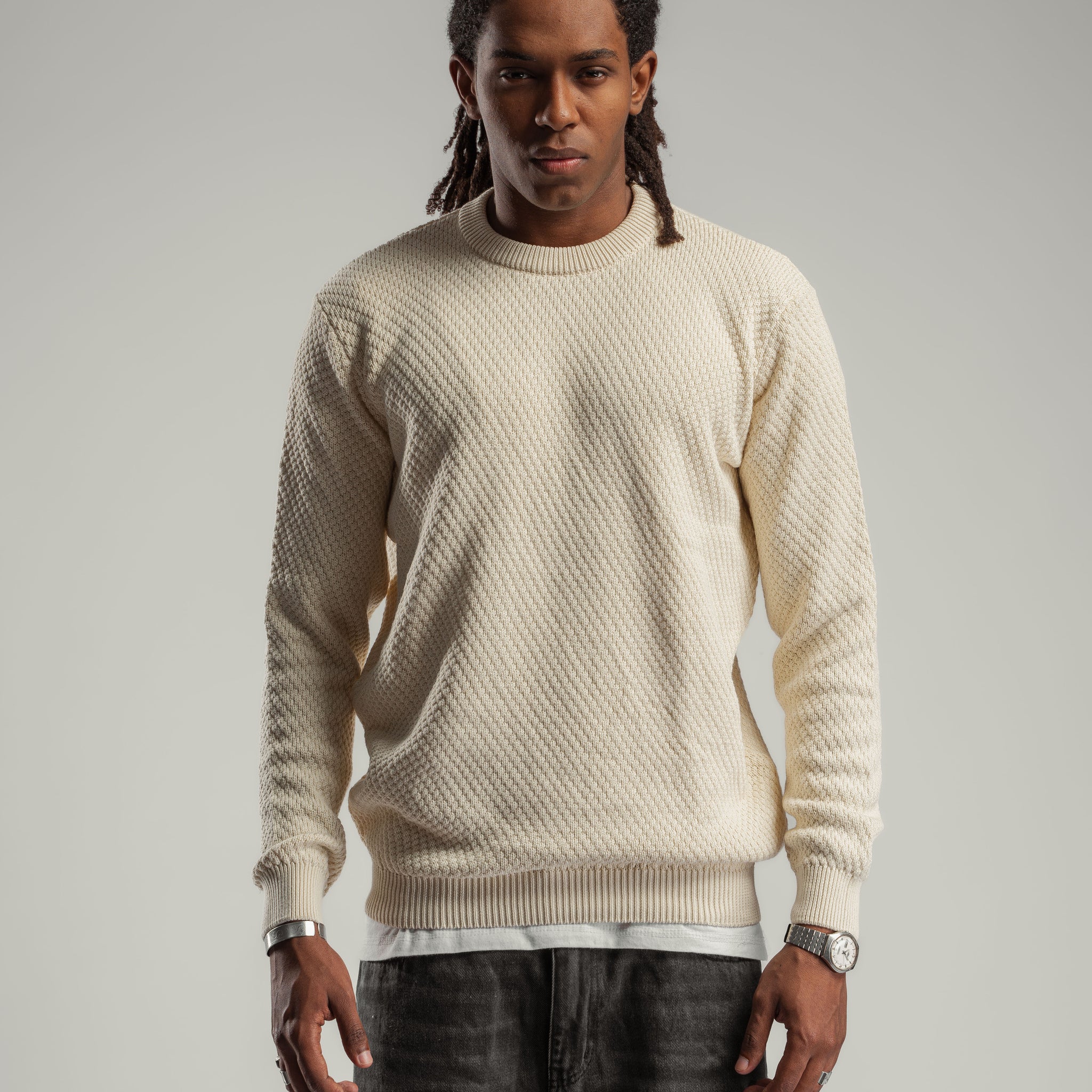 ROUND NECK OFF-WHITE KNIT-WEAR