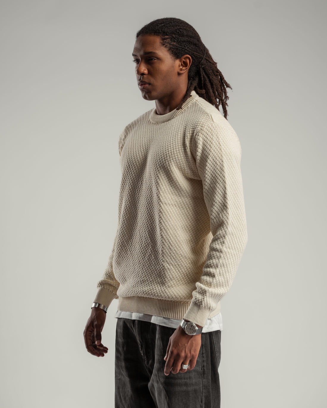 ROUND NECK OFF-WHITE KNIT-WEAR