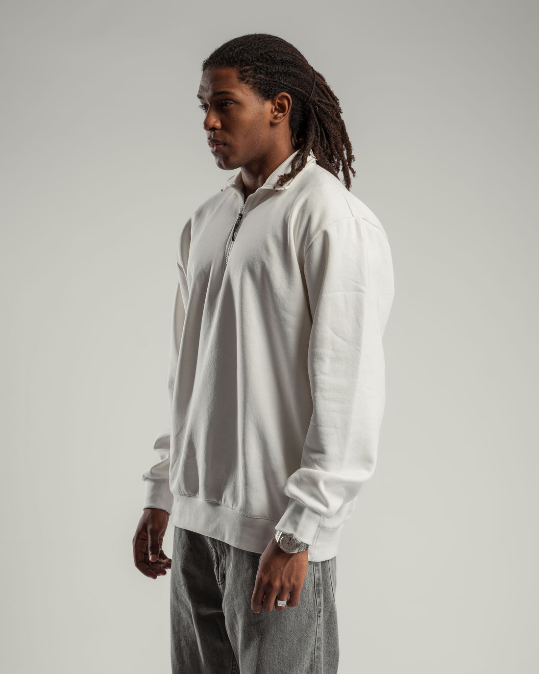 QUARTER-ZIP WHITE SWEATSHIRT