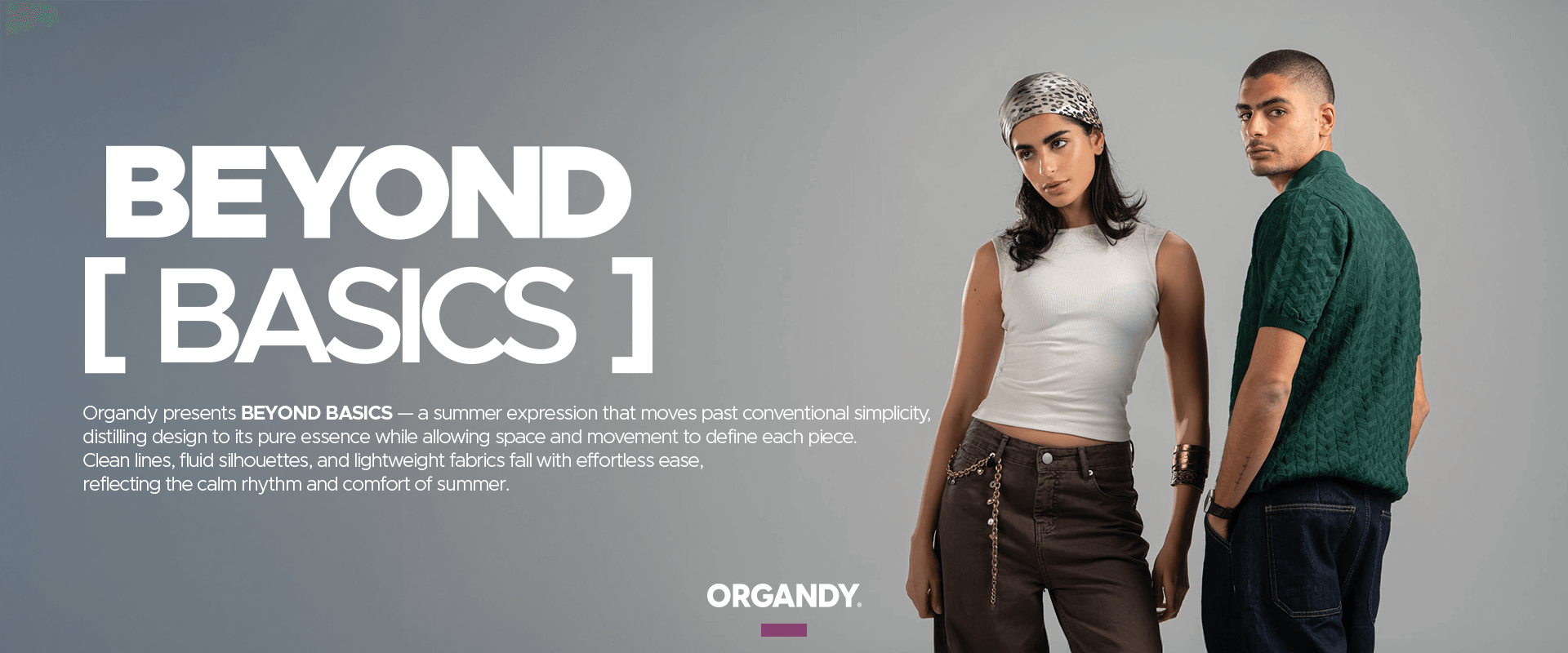 Two people standing side by side with text 'BEYOND [BASICS]' above them on a gray background.slider_item_nYeadC