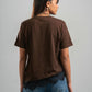 BROWN ASYMMETRIC TOP WITH BLACK LACE