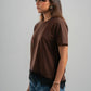 BROWN ASYMMETRIC TOP WITH BLACK LACE