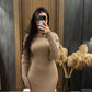BEIGE RIBBED LONG DRESS