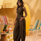 DARK BROWN WRAP-FRONT WIDE LEG PANTS