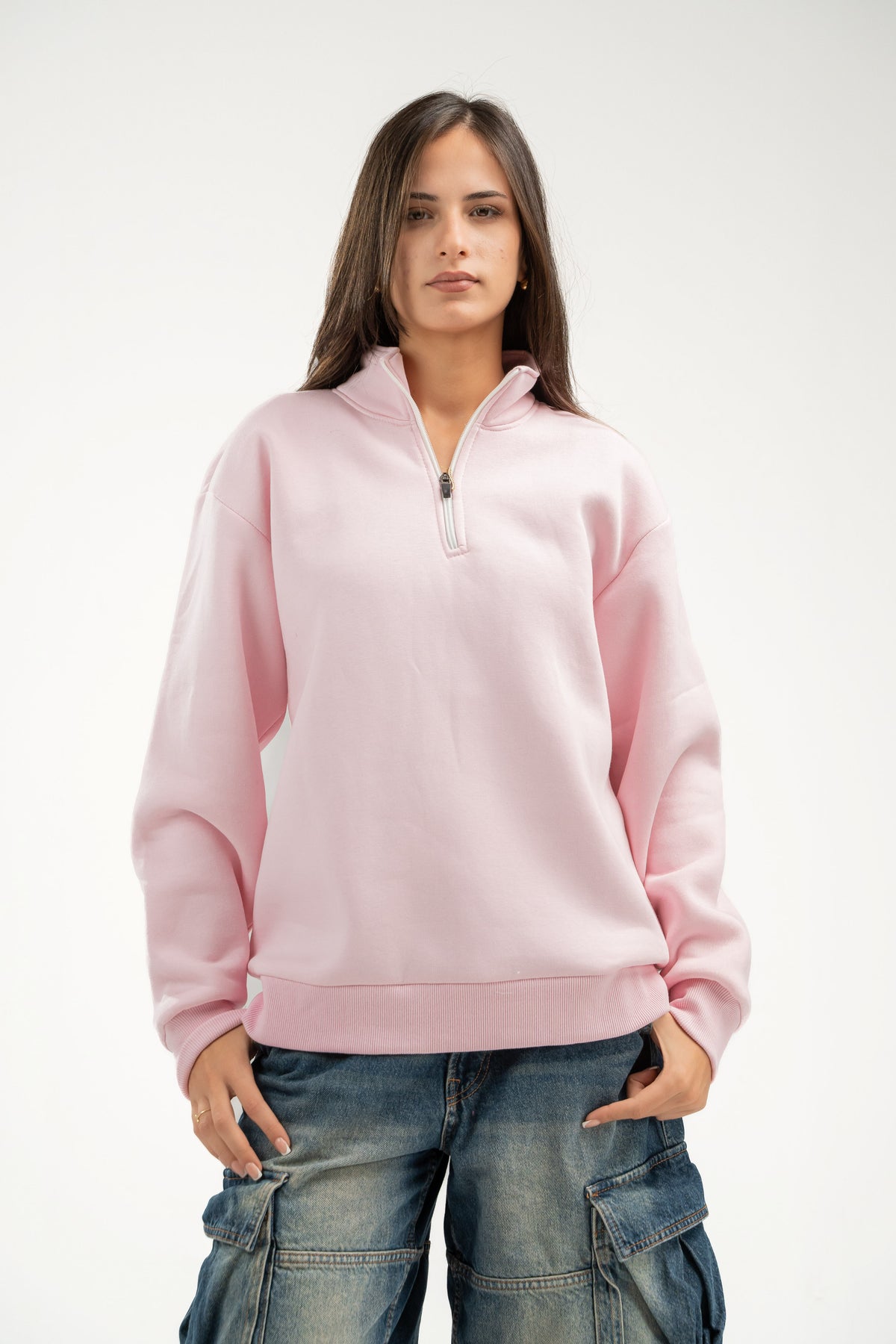 QUARTER-ZIP LIGHT PINK SWEATSHIRT