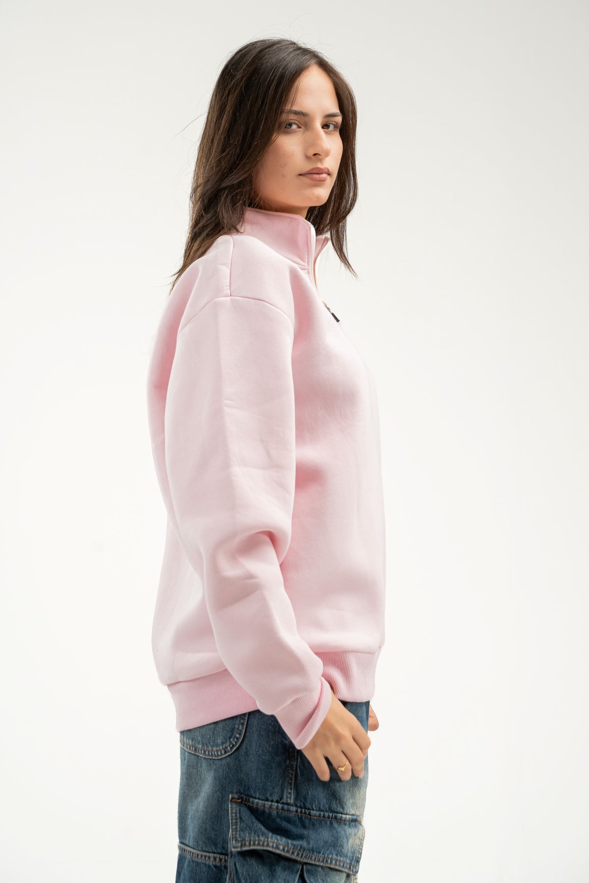 QUARTER-ZIP LIGHT PINK SWEATSHIRT