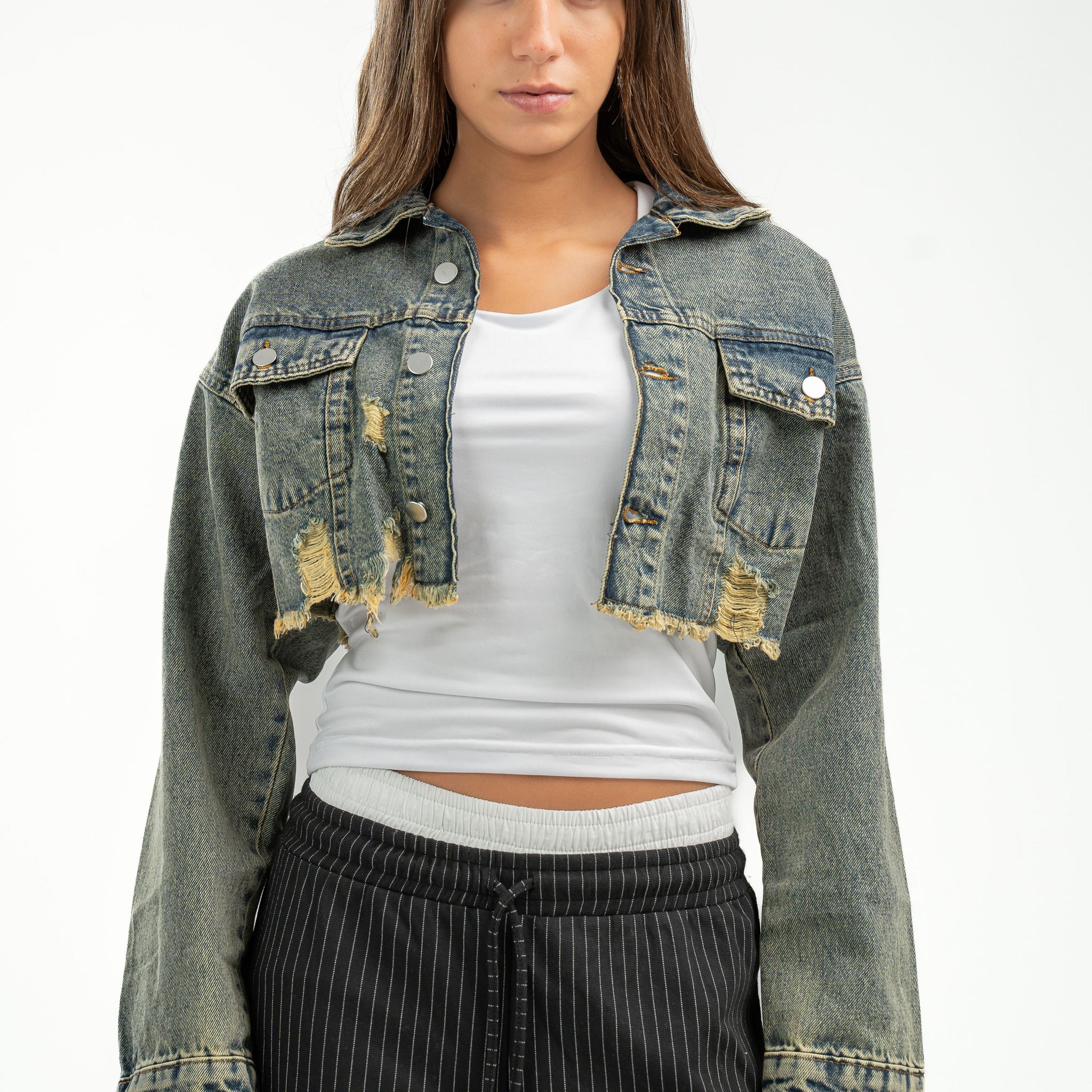 ACID GREEN WASH CROPPED DENIM JACKET