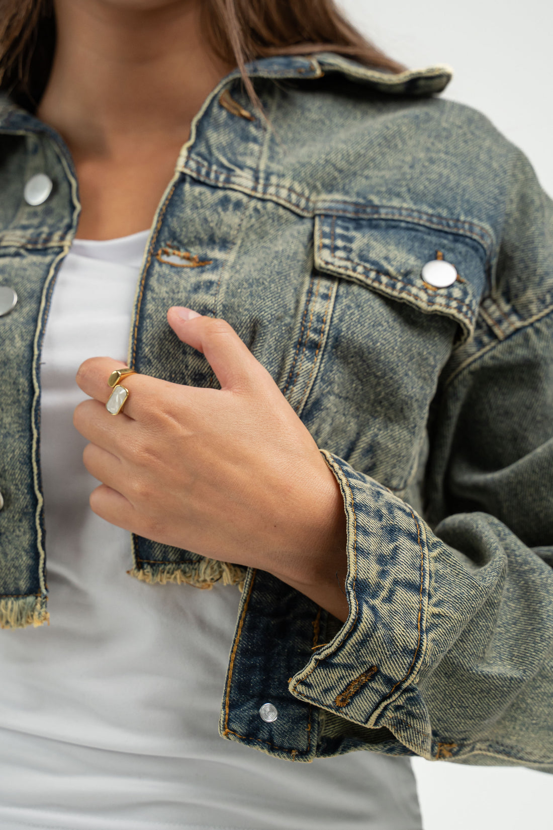 ACID GREEN WASH CROPPED DENIM JACKET