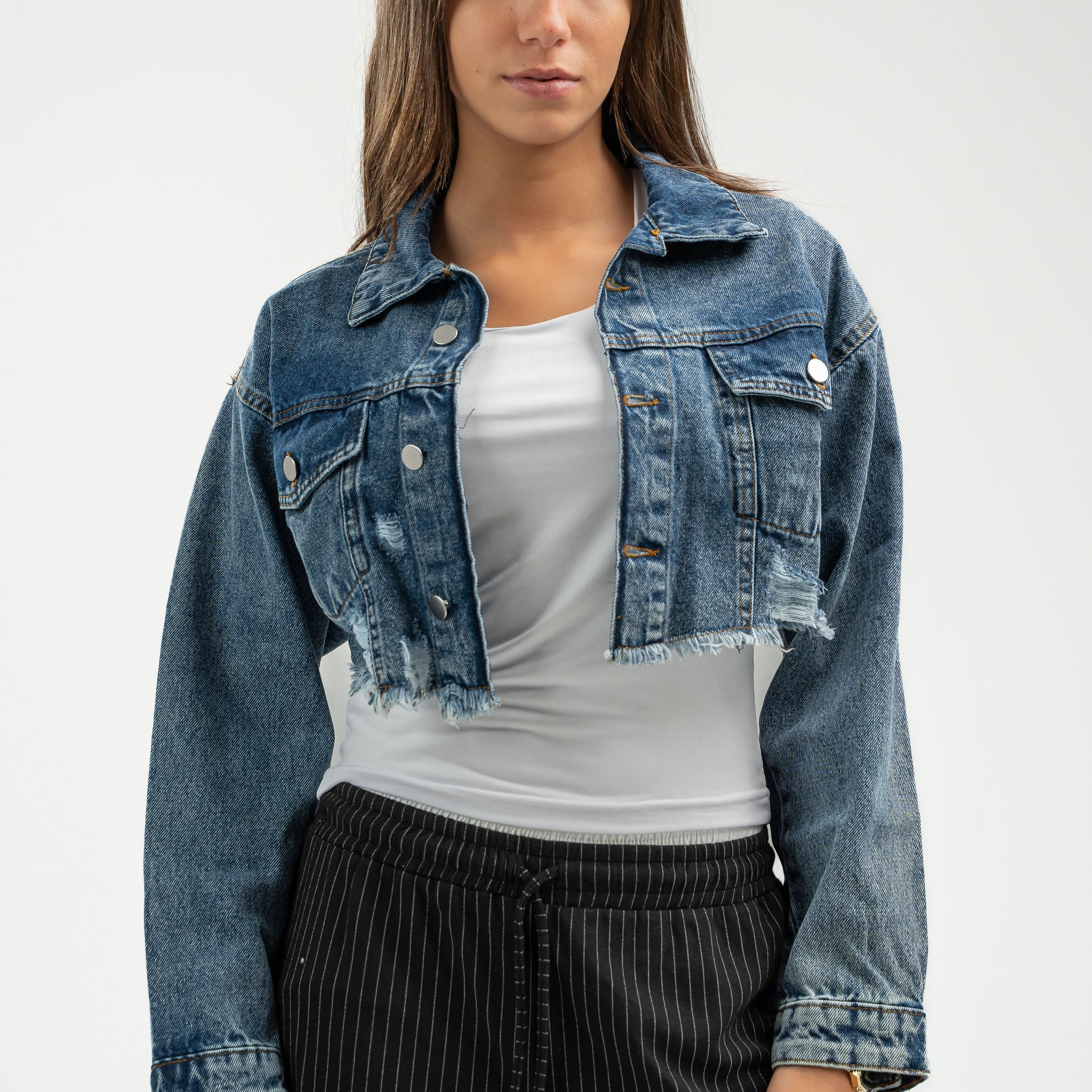 BLUE CROPPED DENIM JACKET