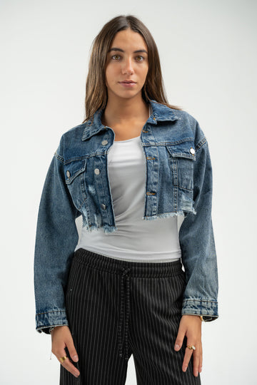 BLUE CROPPED DENIM JACKET