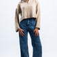 BEIGE CROPPED KNITTED QUARTER ZIP