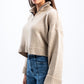 BEIGE CROPPED KNITTED QUARTER ZIP