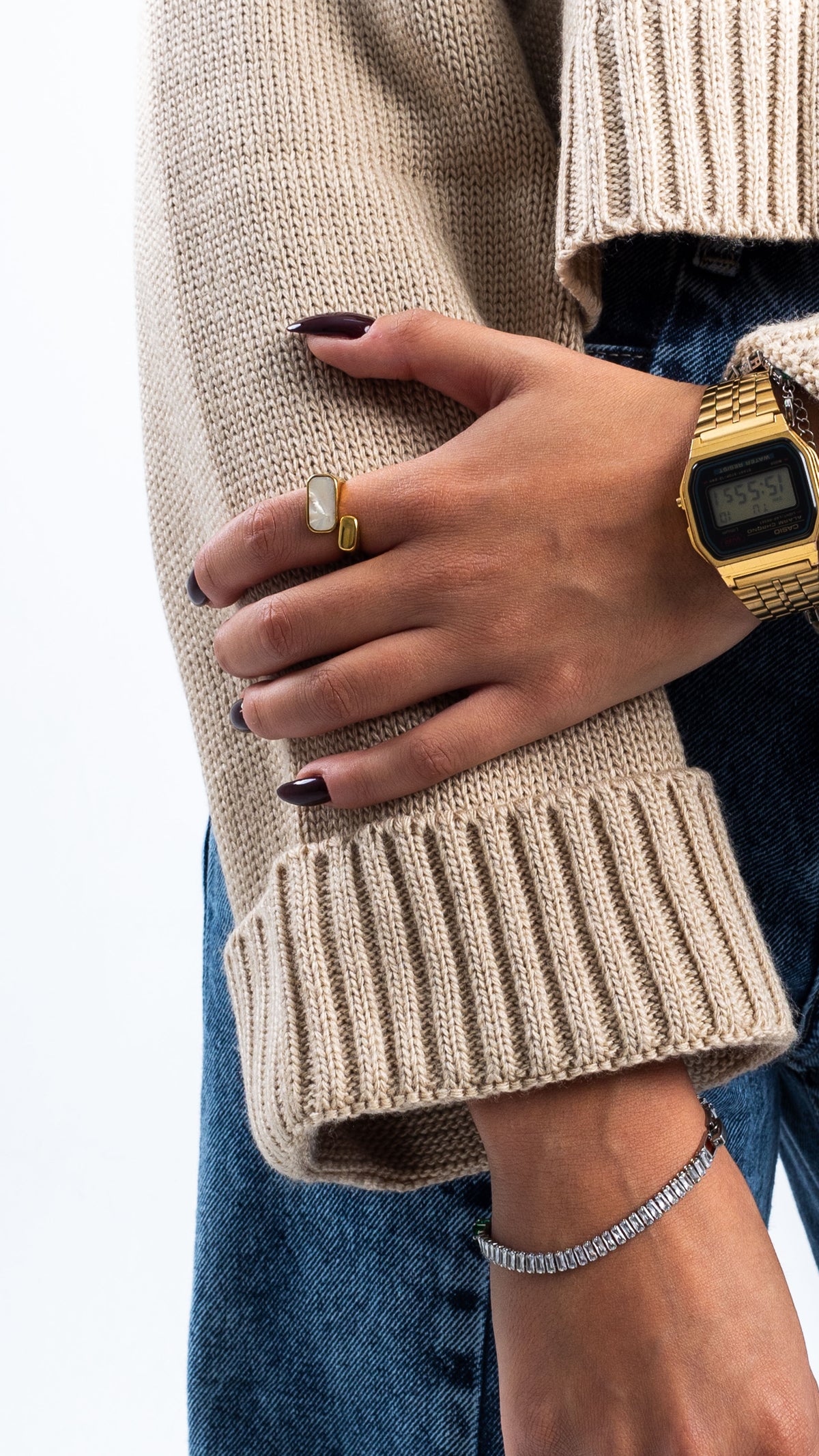BEIGE CROPPED KNITTED QUARTER ZIP