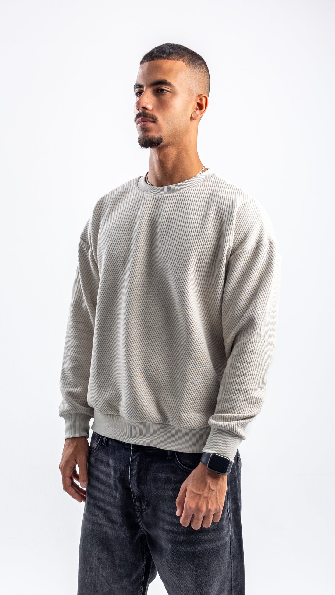 LIGHT MINT RIBBED DIAGONAL CREWNECK