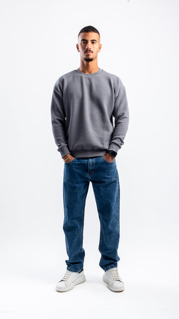 DARK GREY RIBBED DIAGONAL CREWNECK