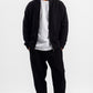 BLACK ZIP-UP RIBBED SWEATSHIRT