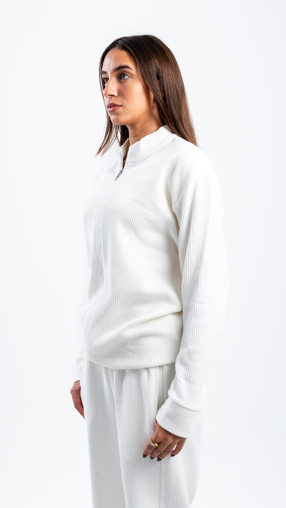 OFF-WHITE ZIP-UP RIBBED SWEATSHIRT