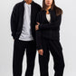 BLACK ZIP-UP RIBBED SWEATSHIRT