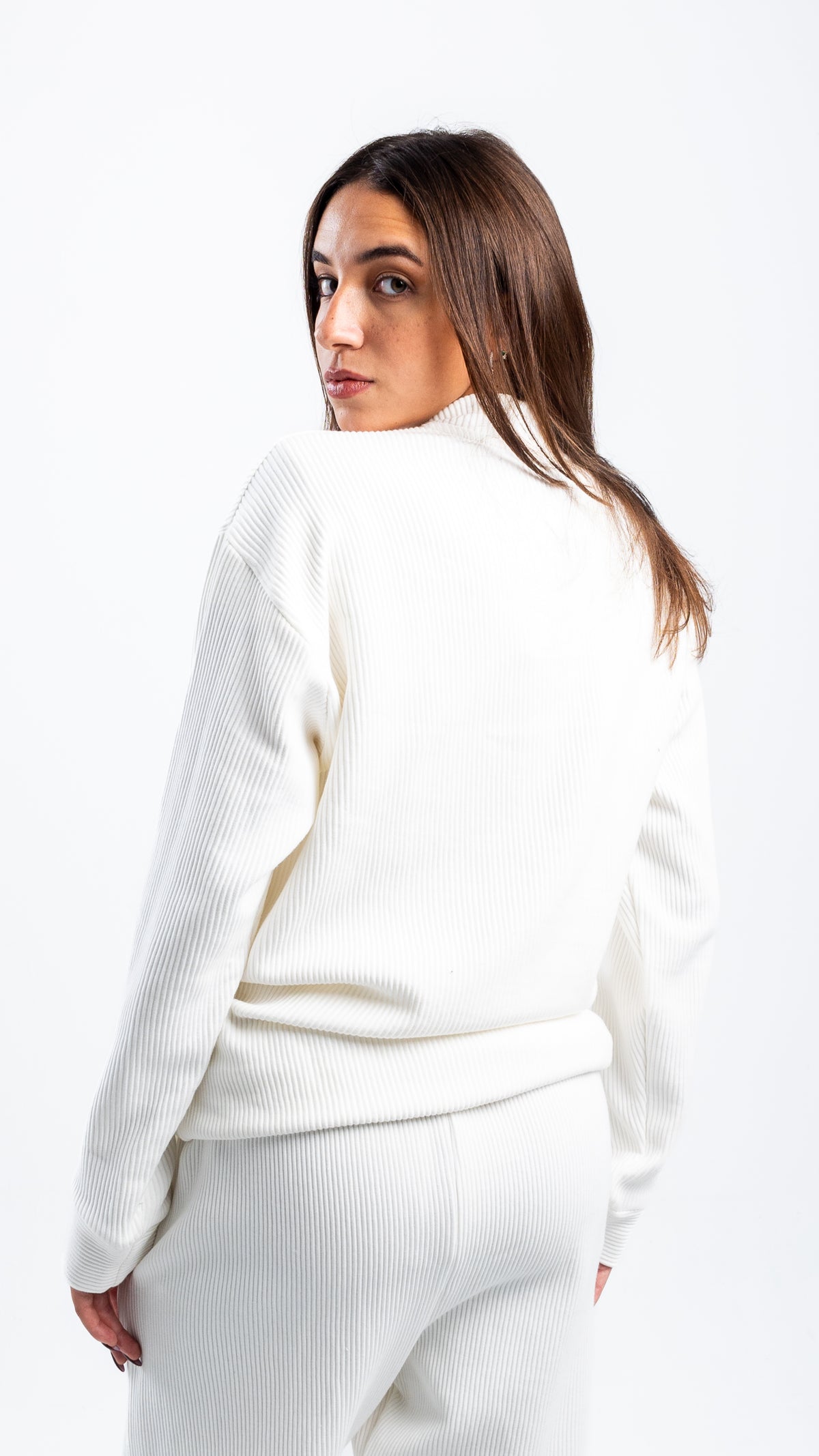 OFF-WHITE ZIP-UP RIBBED SWEATSHIRT