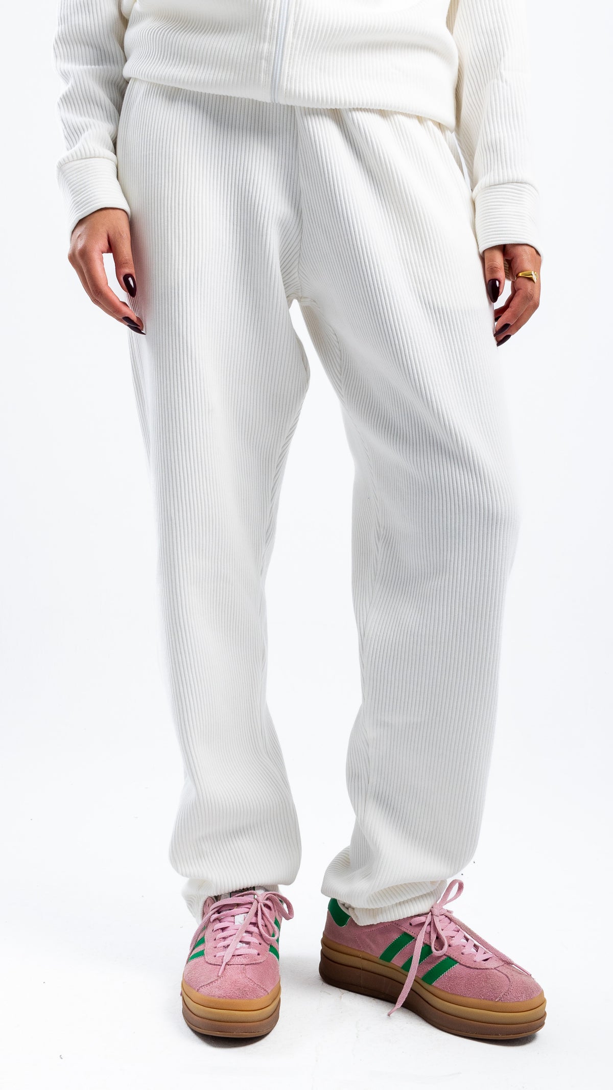 OFF-WHITE RIBBED STRAIGHT LEG PANTS
