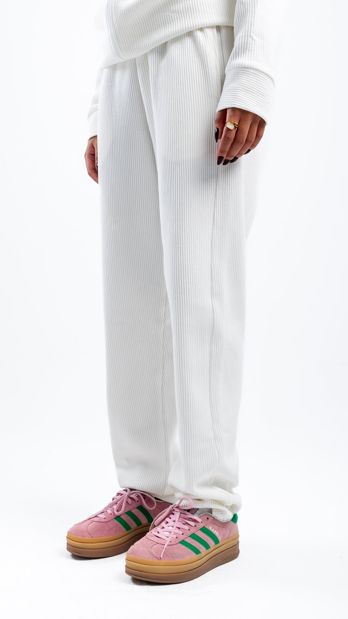 OFF-WHITE RIBBED STRAIGHT LEG PANTS
