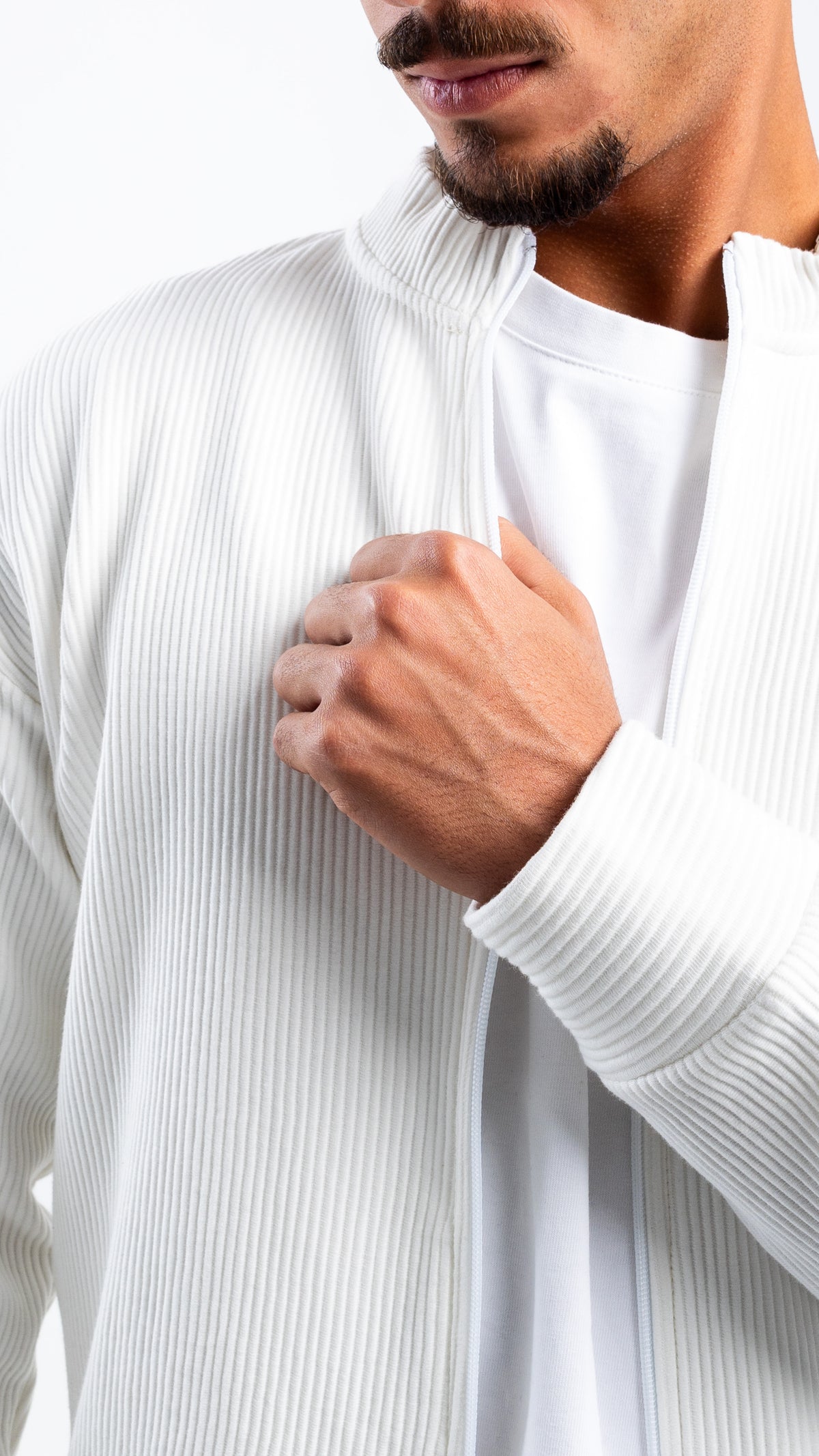 OFF-WHITE ZIP-UP RIBBED SWEATSHIRT