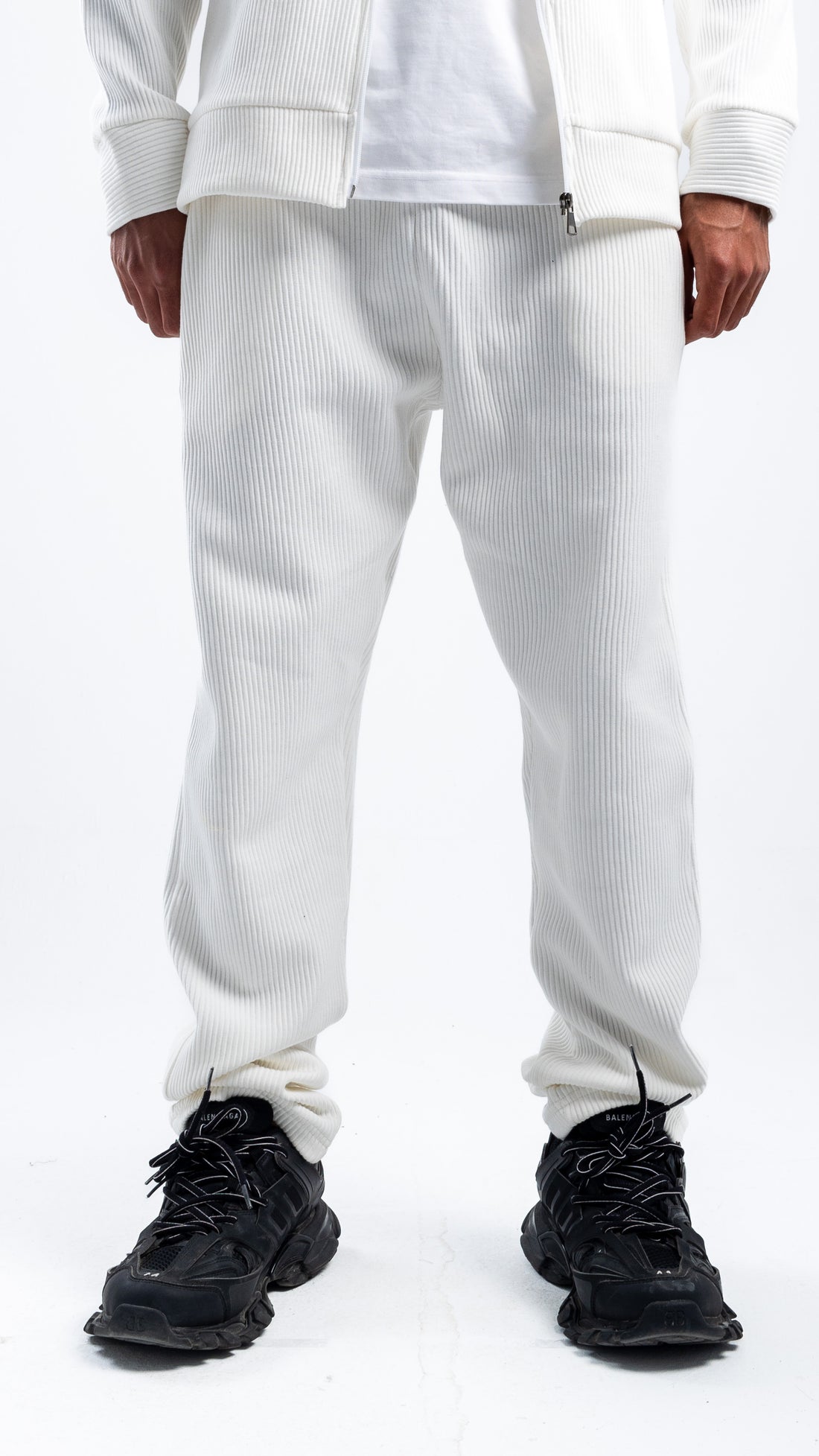 OFF-WHITE RIBBED STRAIGHT LEG PANTS