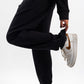 BLACK RIBBED STRAIGHT LEG PANTS