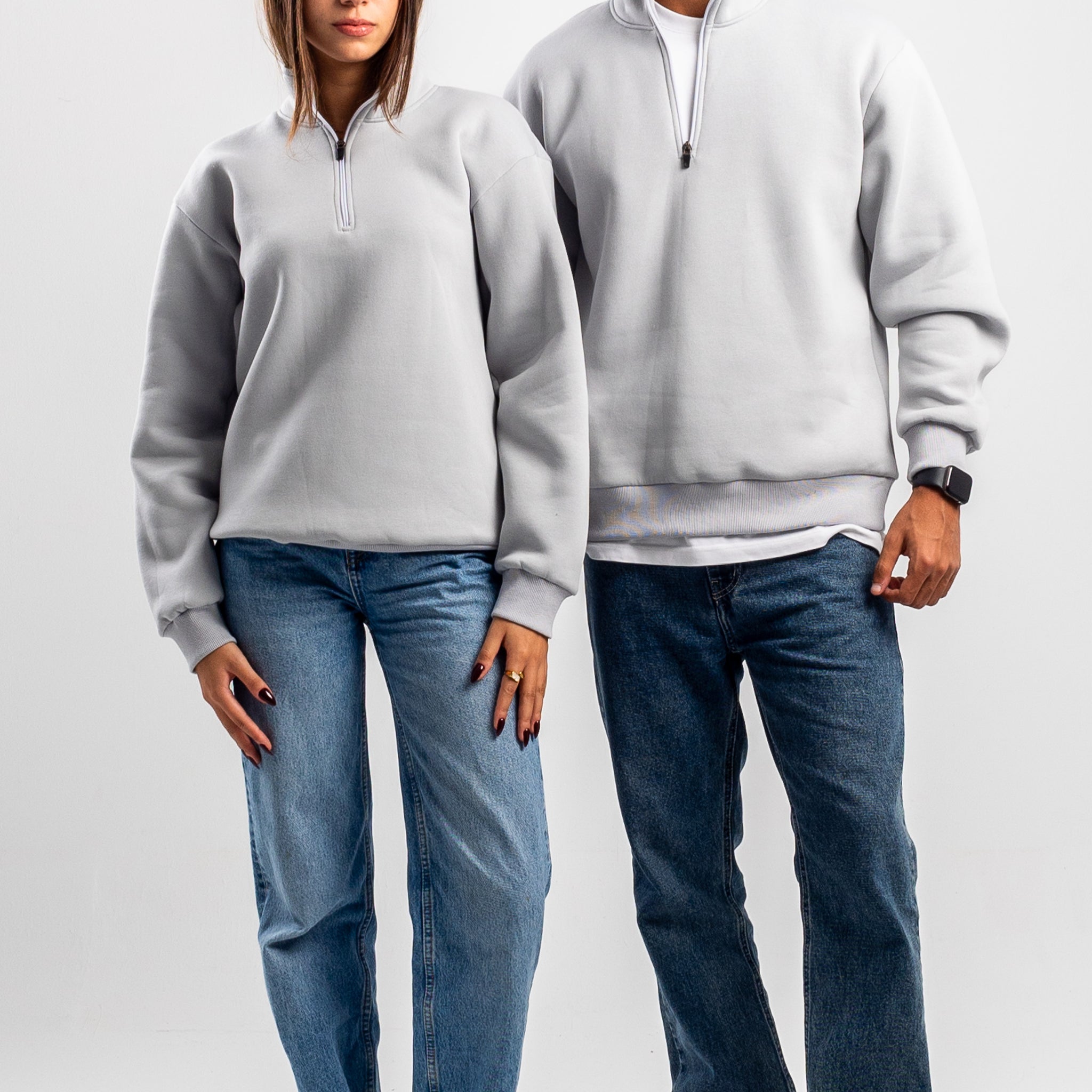 QUARTER-ZIP LIGHT GREY SWEATSHIRT