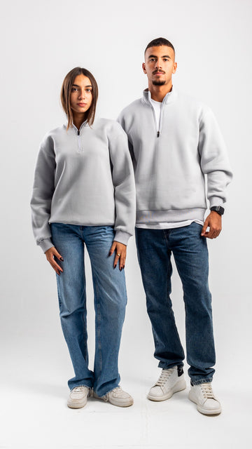 QUARTER-ZIP LIGHT GREY SWEATSHIRT