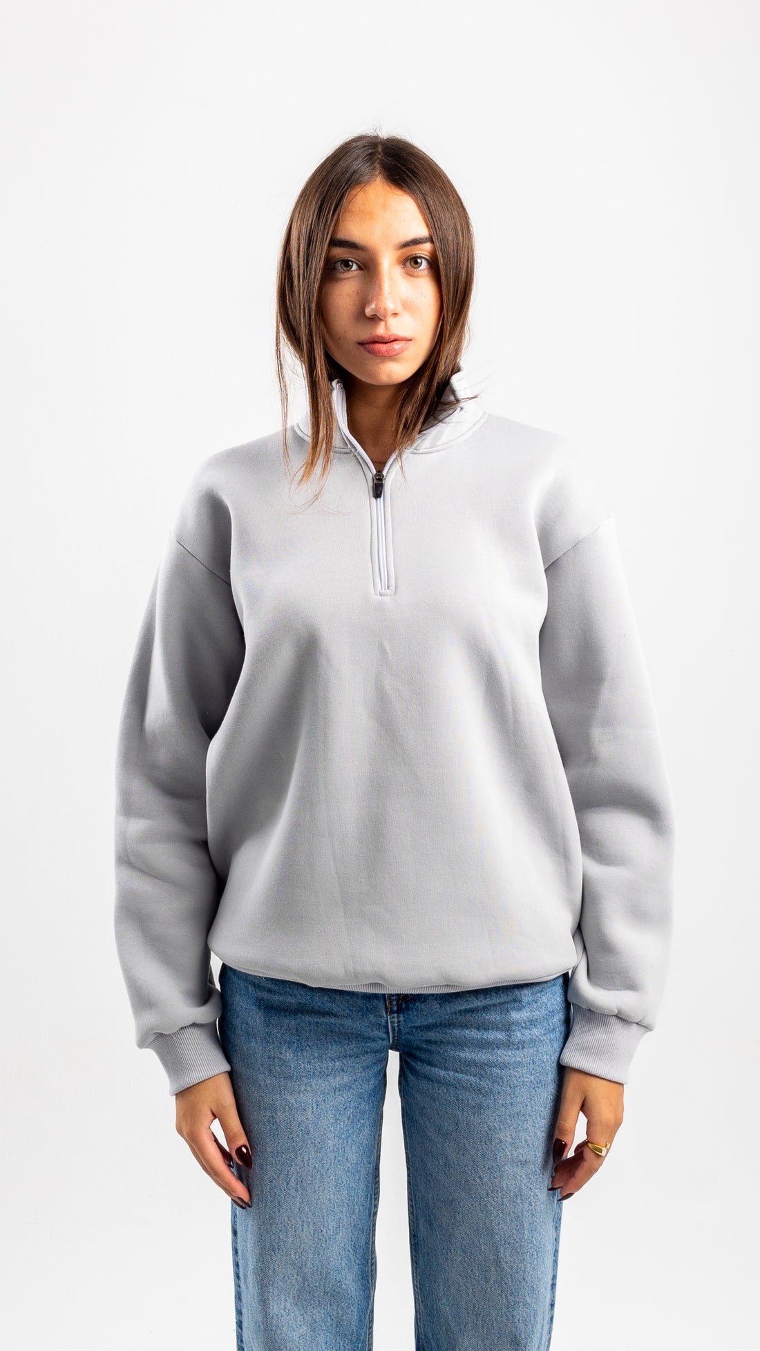 QUARTER-ZIP LIGHT GREY SWEATSHIRT