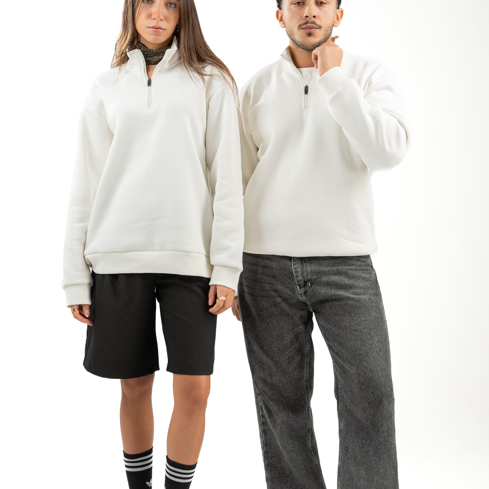 QUARTER-ZIP WHITE SWEATSHIRT