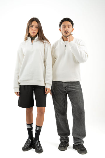 QUARTER-ZIP WHITE SWEATSHIRT